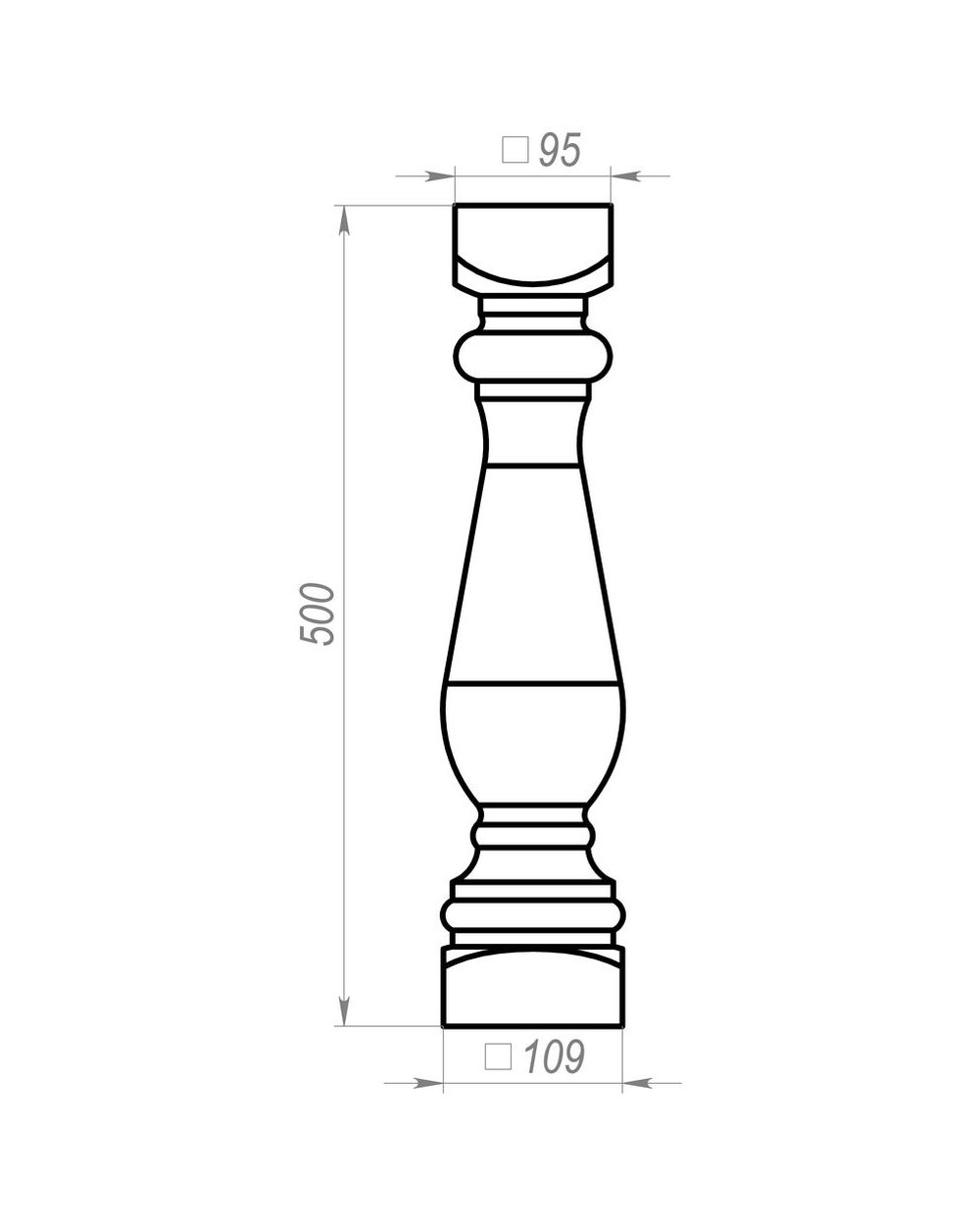 Баллюстрада BE-001 — чертёж с размерами, изделие из фибробетона